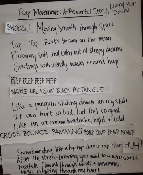 Photograph of poem from an Upstream Arts program