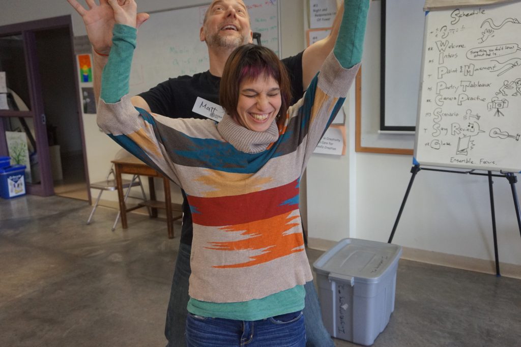 Teaching Artist and Participant during an Upstream Arts program
