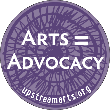 UA purple spiral logo with the bold words: ARTS = ADVOCACY