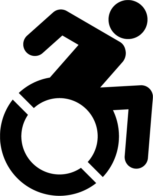 Accessibility Icon_final Icon indicating accessibility. It is a simple illustration of a person using a wheelchair to travel, they are leaning forward and their arms and legs are in active positions.